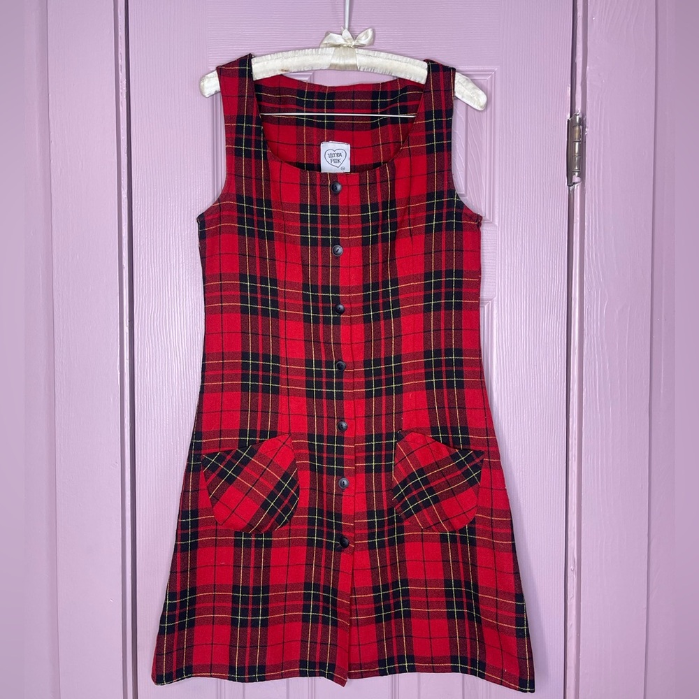 90s red and black plaid mini dress